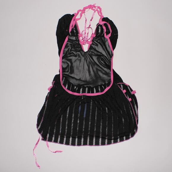 Risque Black Semi Sheer Cami With Hot Pink Details And A Deep Cutback Onesize - Picture 2 of 5